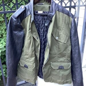 ❤️🇬🇧BNNT CELTIC & CO REAL” leather/cotton biker jacket. US12. UK16. Khaki/blk